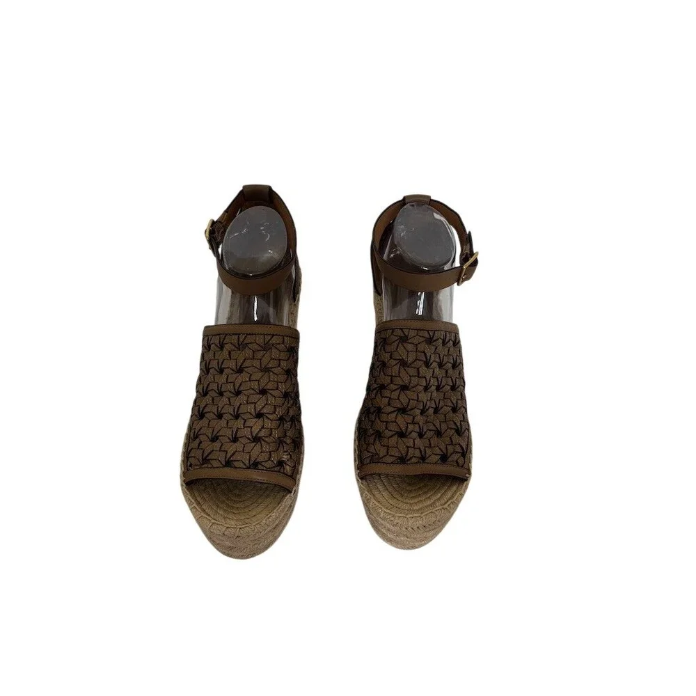 Tory Burch Womens Brown Woven Espadrille Platform Wedge Sandals Ankle Size 10